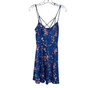 Fortune+Ivy Floral A-Line Dress Spaghetti Straps Blue/Multi Size Small